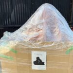 お披露目前のブロンズ像