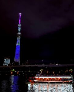 スカイツリー コナンライティング 隅田川と屋形船